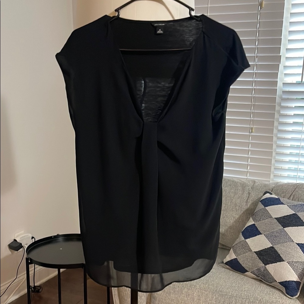 Ann Taylor Black Cap Sleeve Tie Front Blouse
